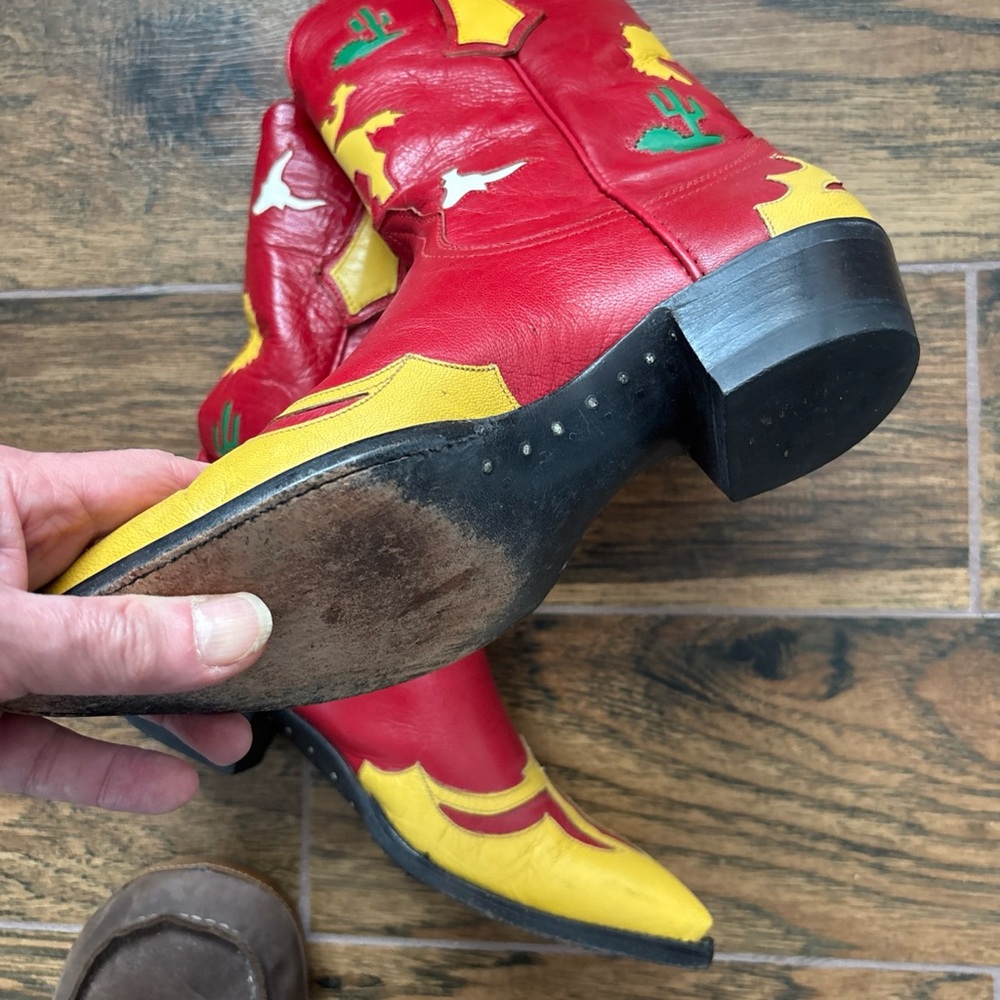 Larry Mahan Vintage Red and Yellow Western Cowgirl Flashy Boots 7.5B - Picture 8 of 8